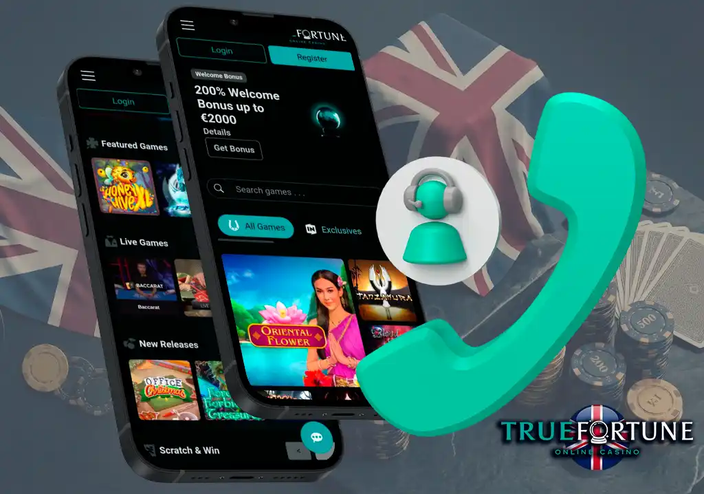Customer support services available at True Fortune Casino